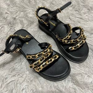 Fashion Nova Black and Gold Chain Sandals
